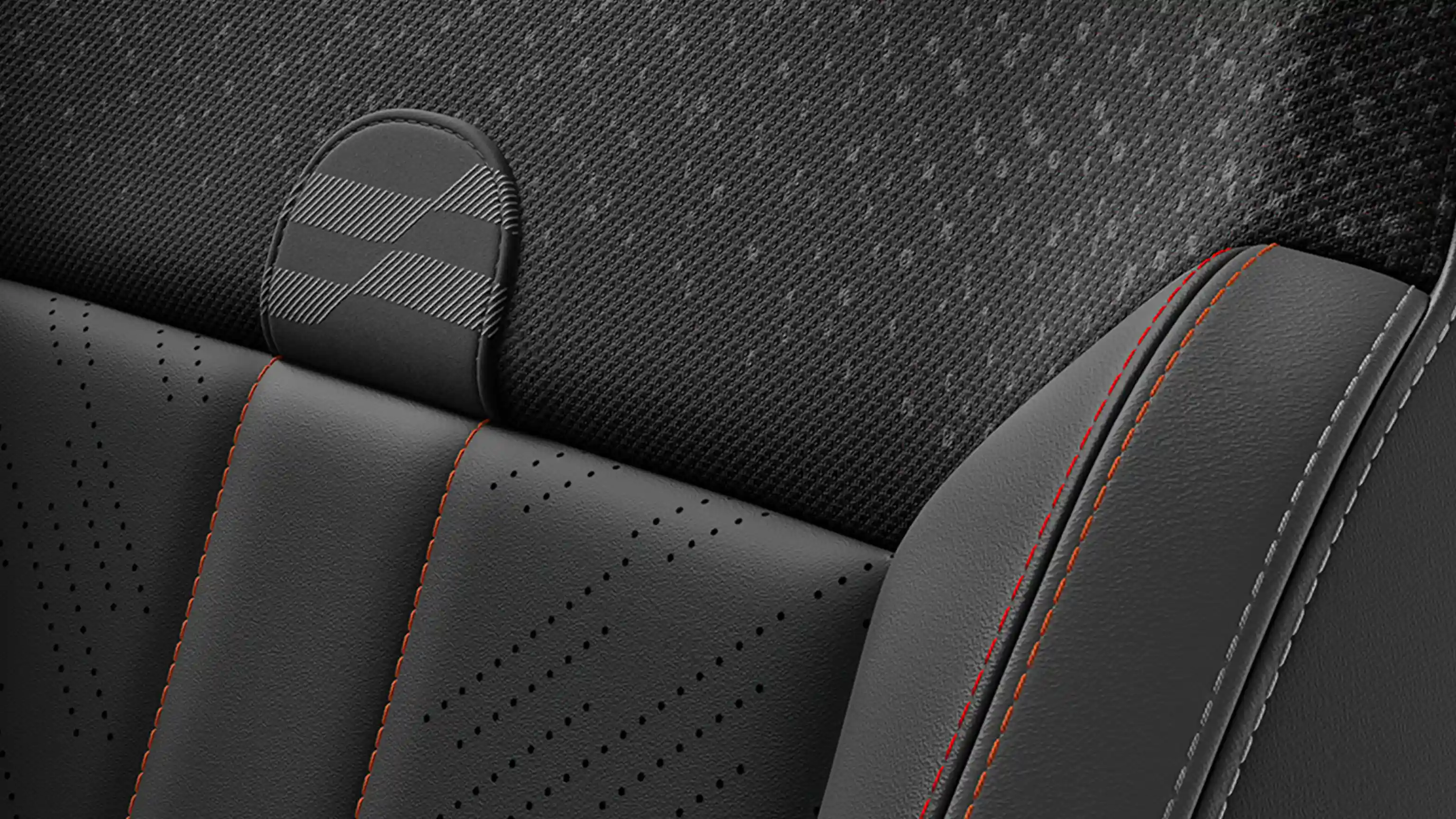 Vista dos assentos estilo JCW do MINI Cooper Conversível em tecido JCW Black Vescin.