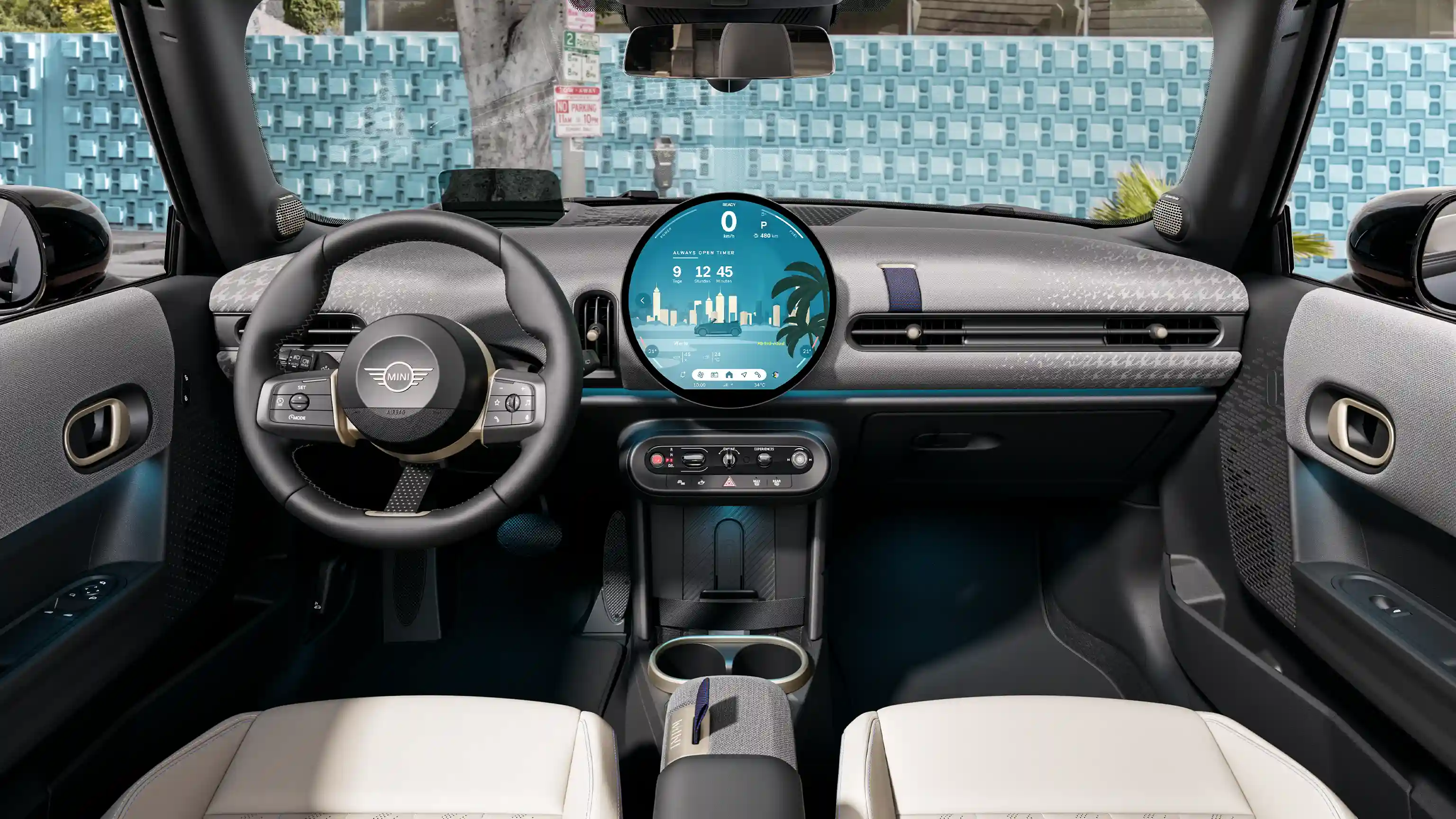 Vista detalhada do painel do MINI Cooper Conversível.