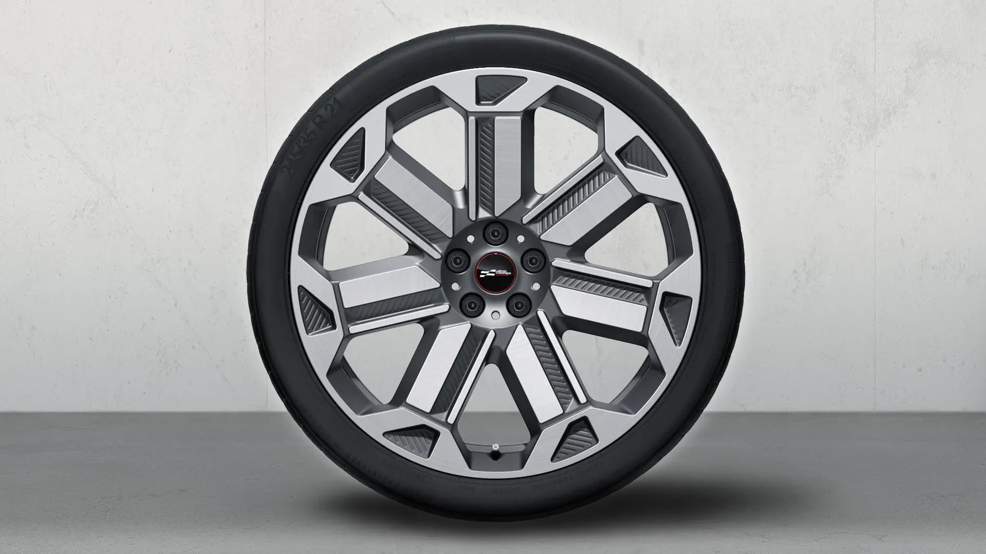 Rodas de liga leve JCW de 21" Rallye Spoke 950 Bicolor (em cinza Frozen Gunmetal, polidas brilhantes), conjunto completo de rodas de verão. 