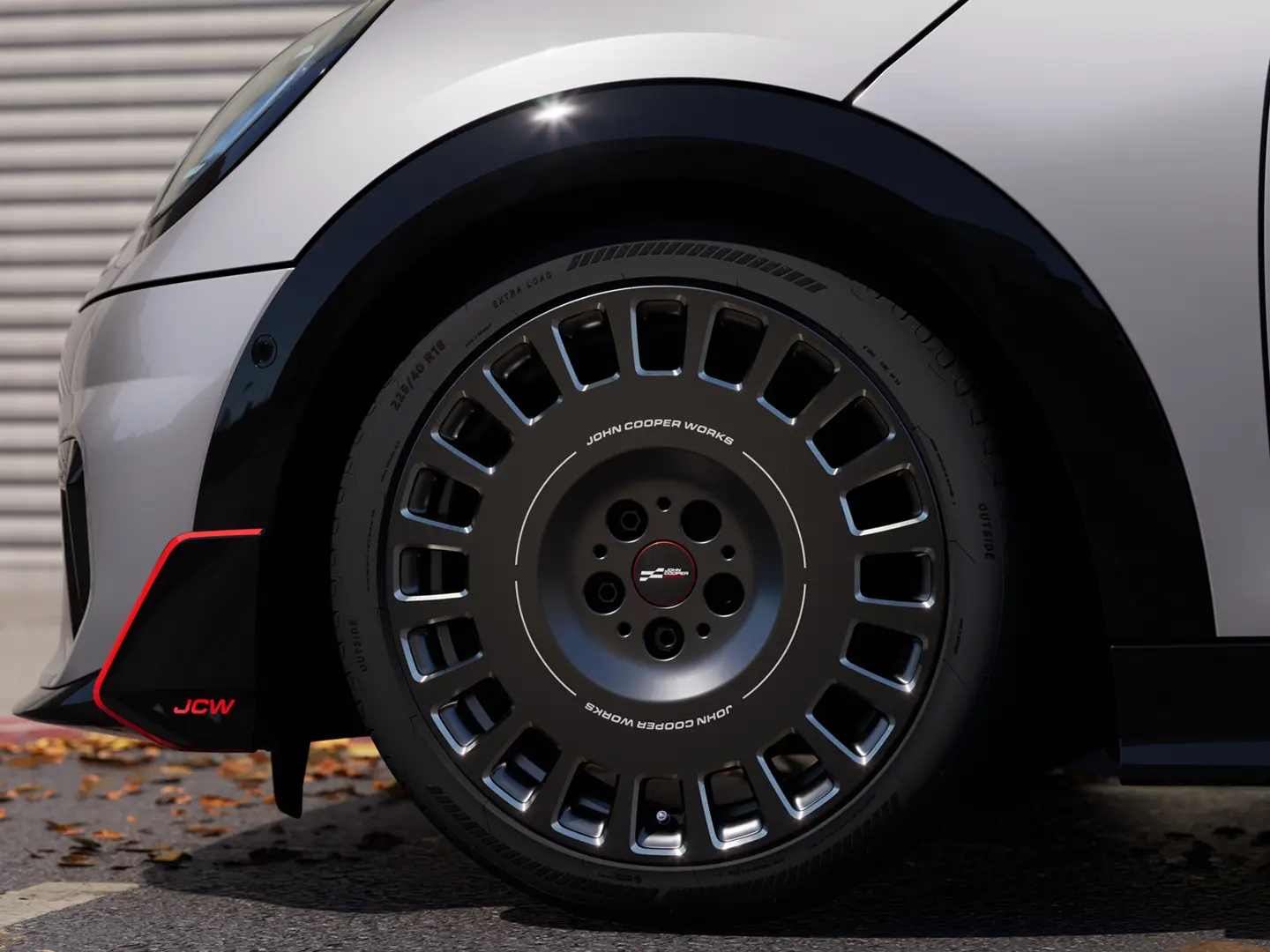 Roda de liga leve MINI John Cooper Works - com pneu homologado e marcação de estrela.