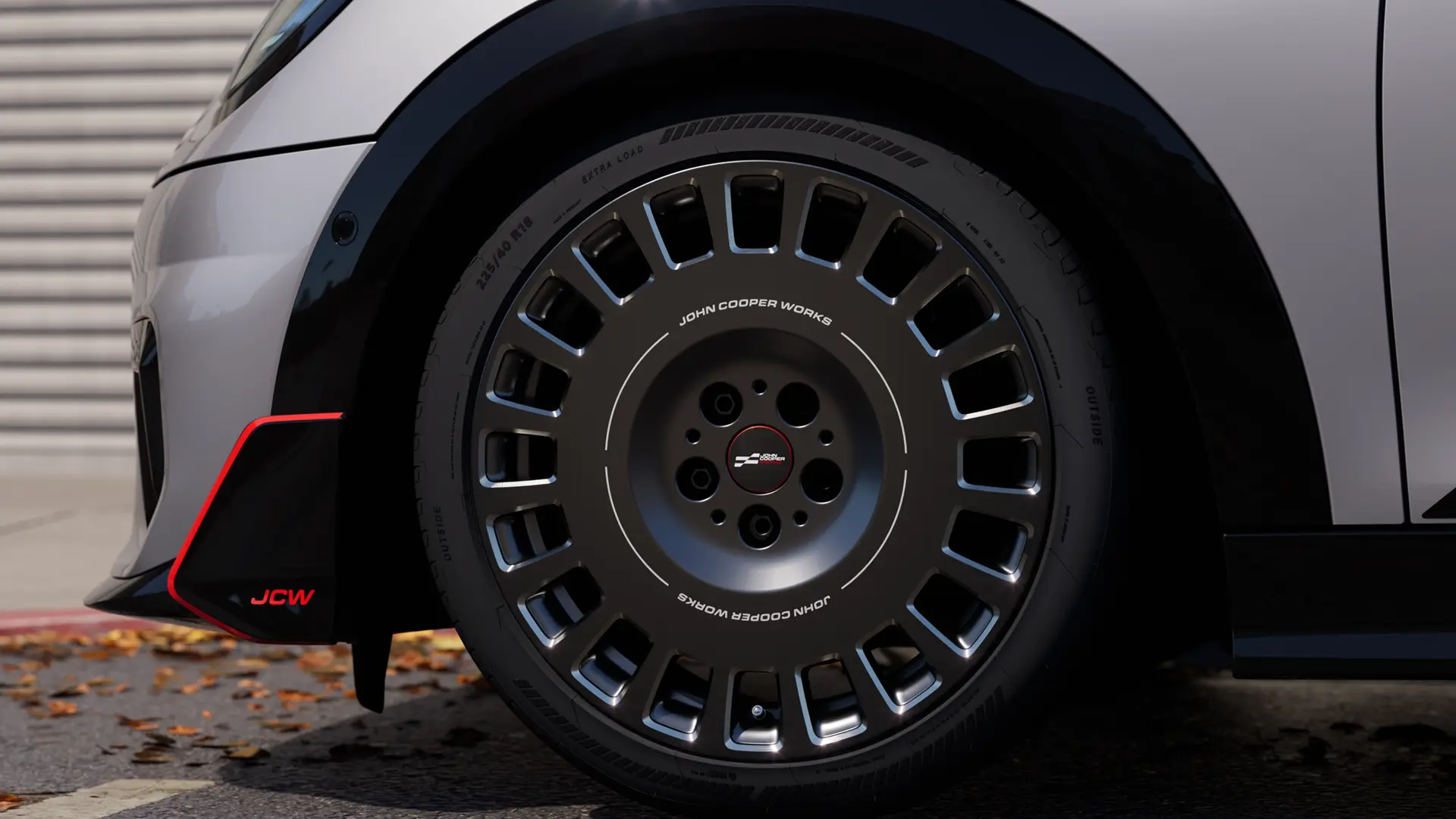 Roda de liga leve MINI John Cooper Works - com pneu homologado e marcação de estrela.